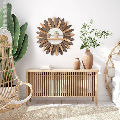 Runder Wandspiegel Holz 53cm – Boho Deko für Wohnzimmer & Bad