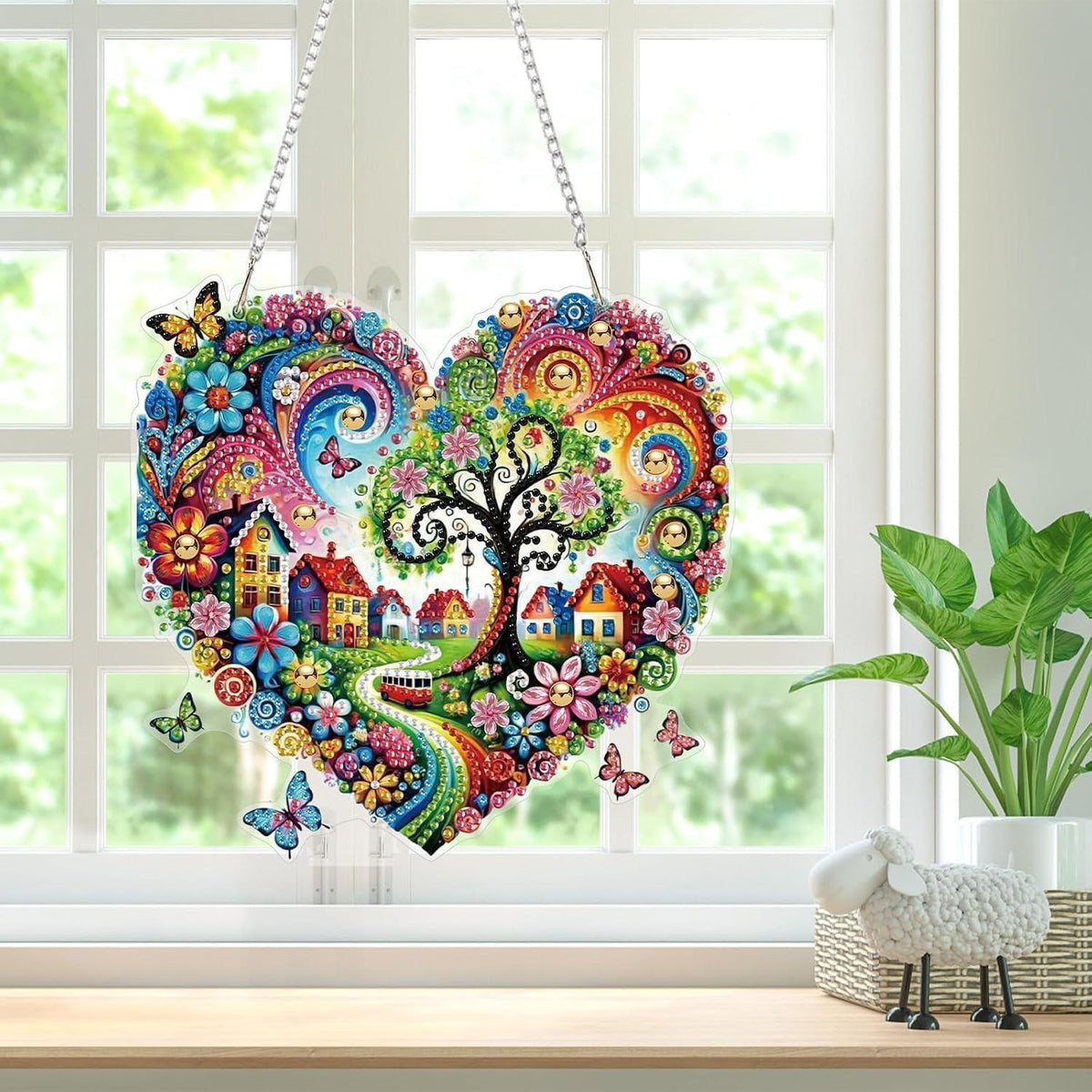 5D Diamantmalerei Herz Anhänger Lebensbaum Fensterbild