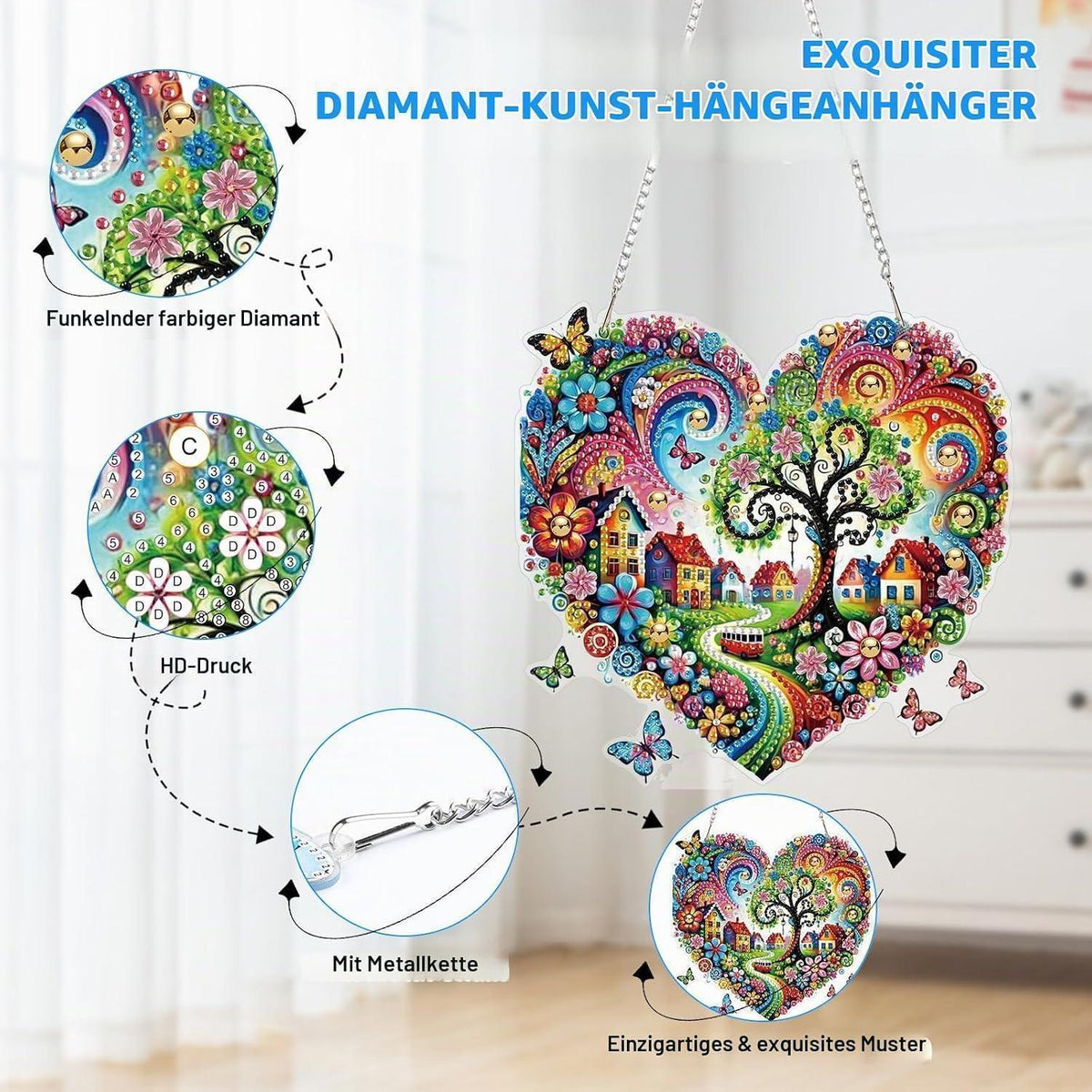5D Diamantmalerei Herz Anhänger Lebensbaum Fensterbild