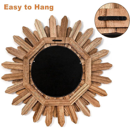 Runder Wandspiegel Holz 53cm – Boho Deko für Wohnzimmer & Bad