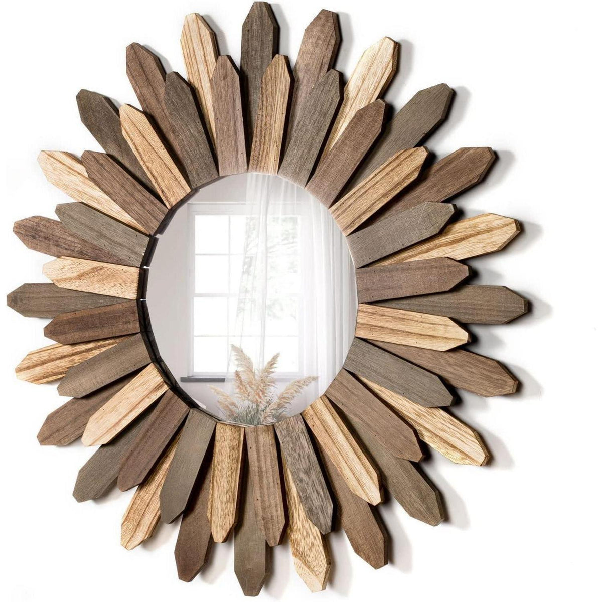 Boho Wandspiegel Holz rund – Dekorative Wanddeko 53cm