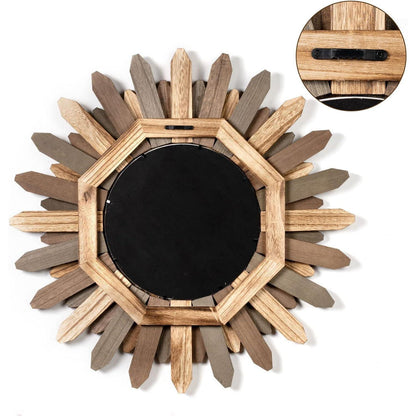 Boho Wandspiegel Holz rund – Dekorative Wanddeko 53cm