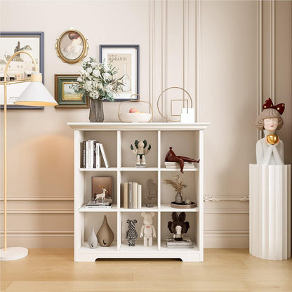 OSCHF 9-Fächers Bücherregal mit Sockel – Weißes Holzregal für Wohnen & Büro