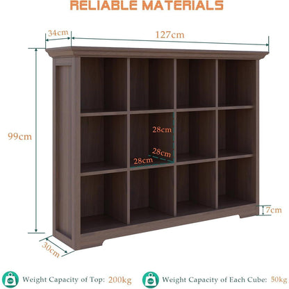 OSCHF 12-Fächer Bücherregal mit Sockel – Modernes Holzregal Walnuss