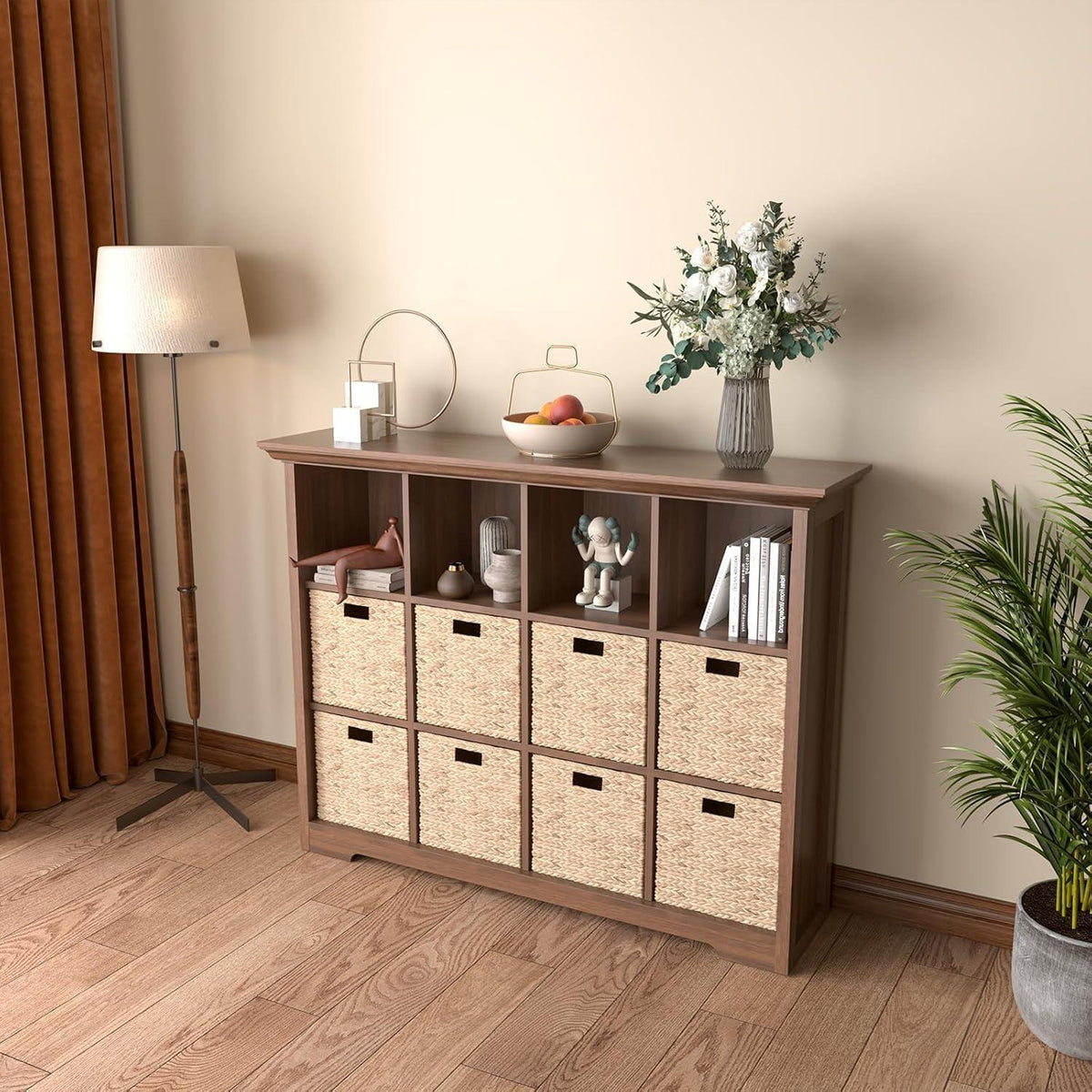 OSCHF 12-Fächer Bücherregal mit Sockel – Modernes Holzregal Walnuss
