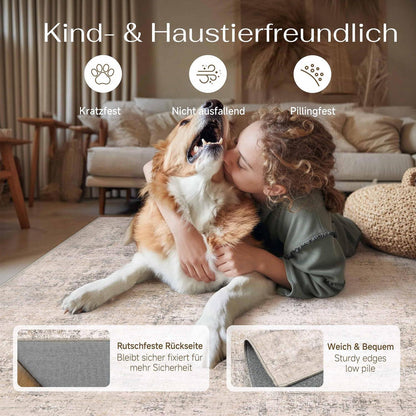 Abstrakt Wohnzimmer Teppich Creme 150x210cm Waschbar Rechteckig