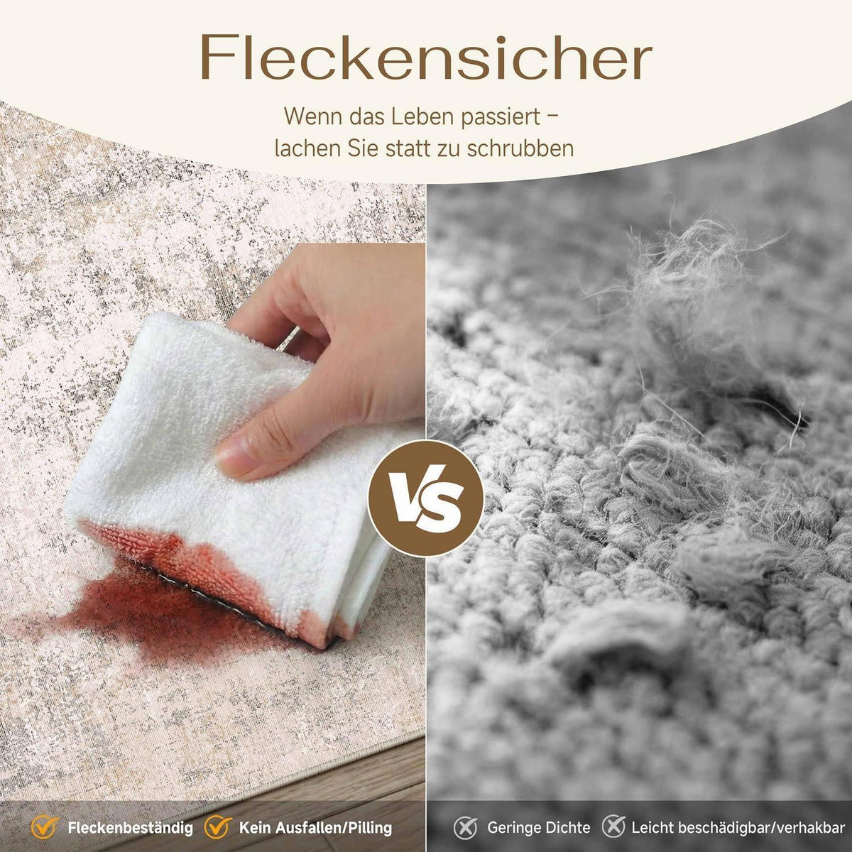 Abstrakt Wohnzimmer Teppich Creme 150x210cm Waschbar Rechteckig