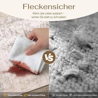 Abstrakt Wohnzimmer Teppich Creme 150x210cm Waschbar Rechteckig