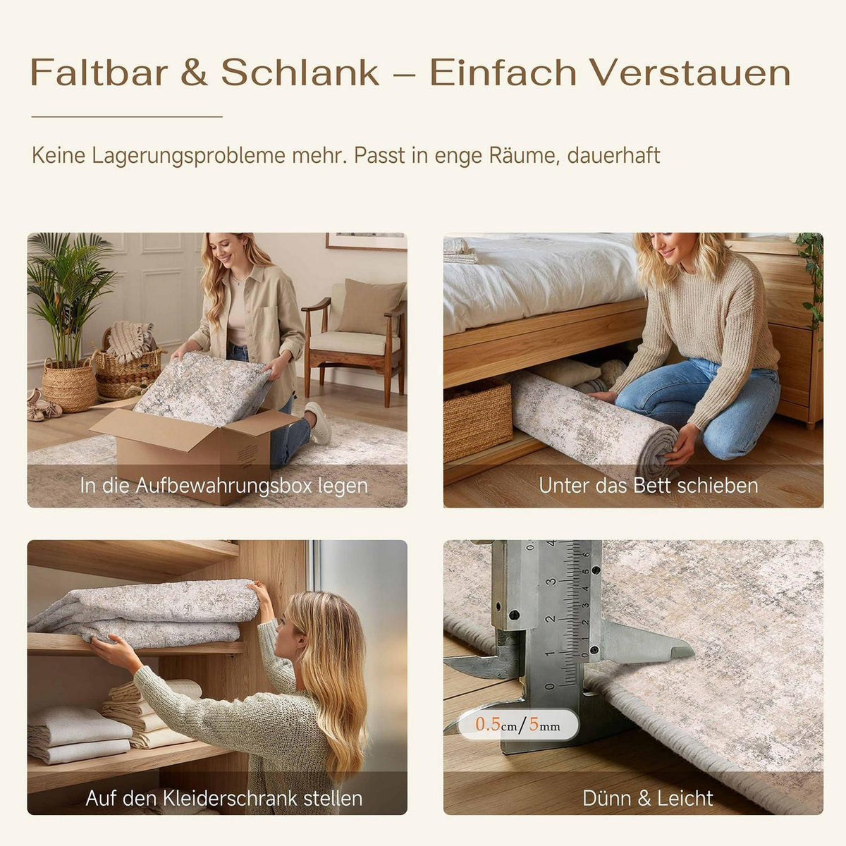 Abstrakt Wohnzimmer Teppich Creme 150x210cm Waschbar Rechteckig