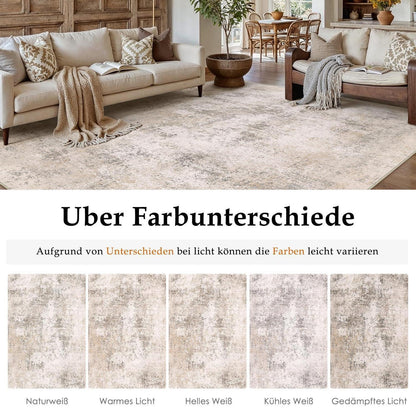 Abstrakt Wohnzimmer Teppich Creme 150x210cm Waschbar Rechteckig