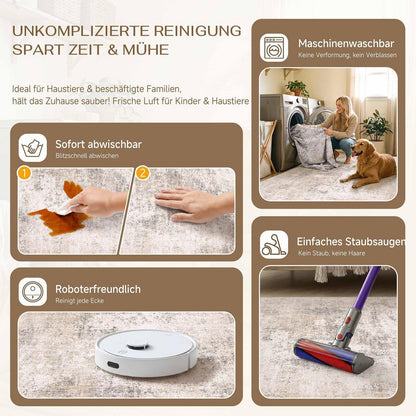 Abstrakt Wohnzimmer Teppich Creme 160x230cm Waschbar Rechteckig