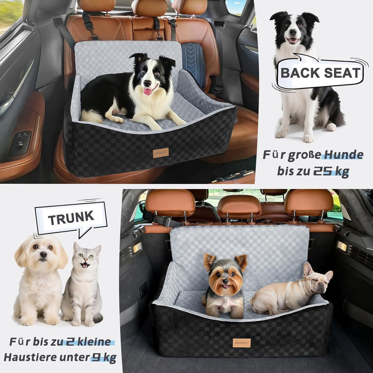 Hunde Autositz mit Leinen & Memory Foam – Grau
