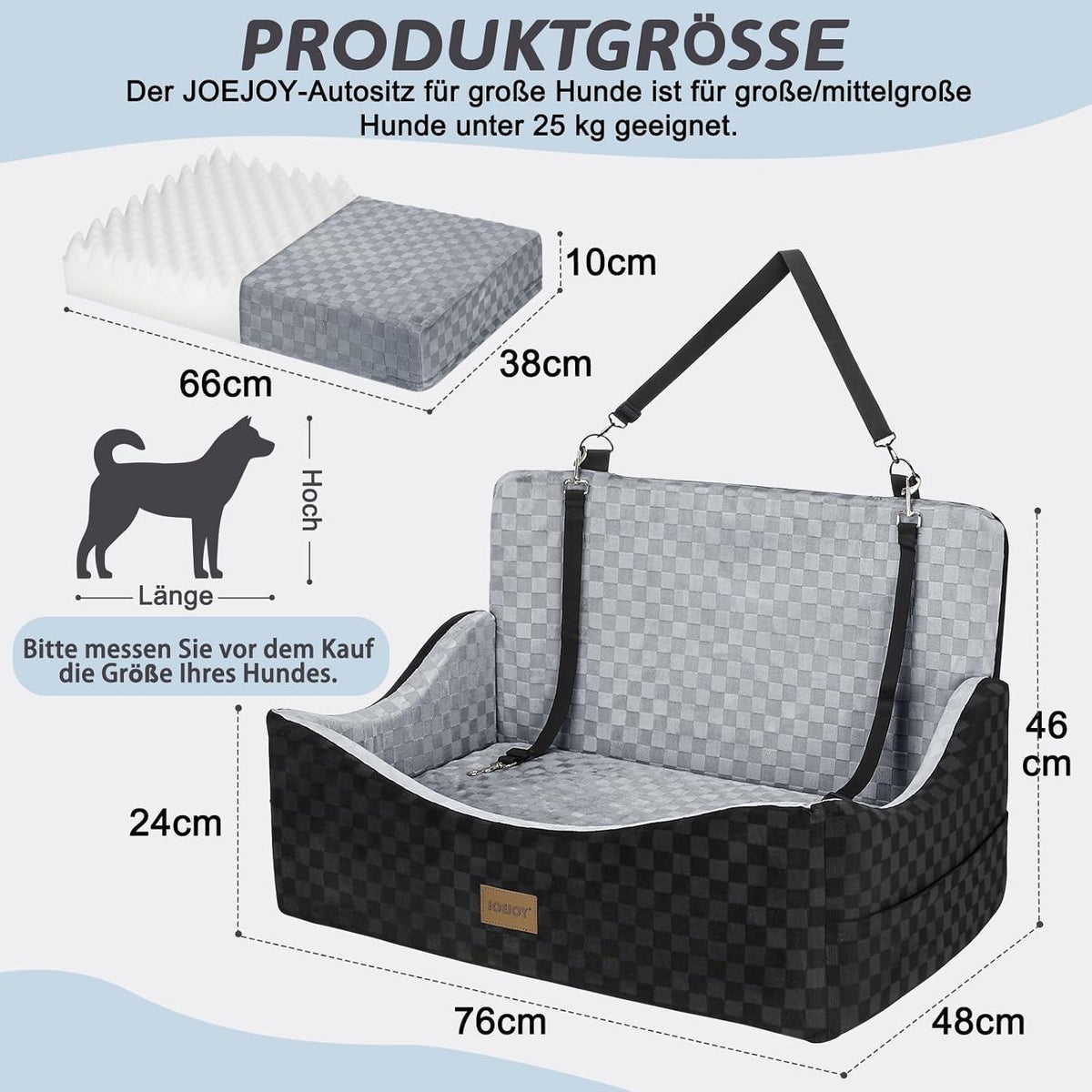 Hunde Autositz mit Leinen & Memory Foam – Grau