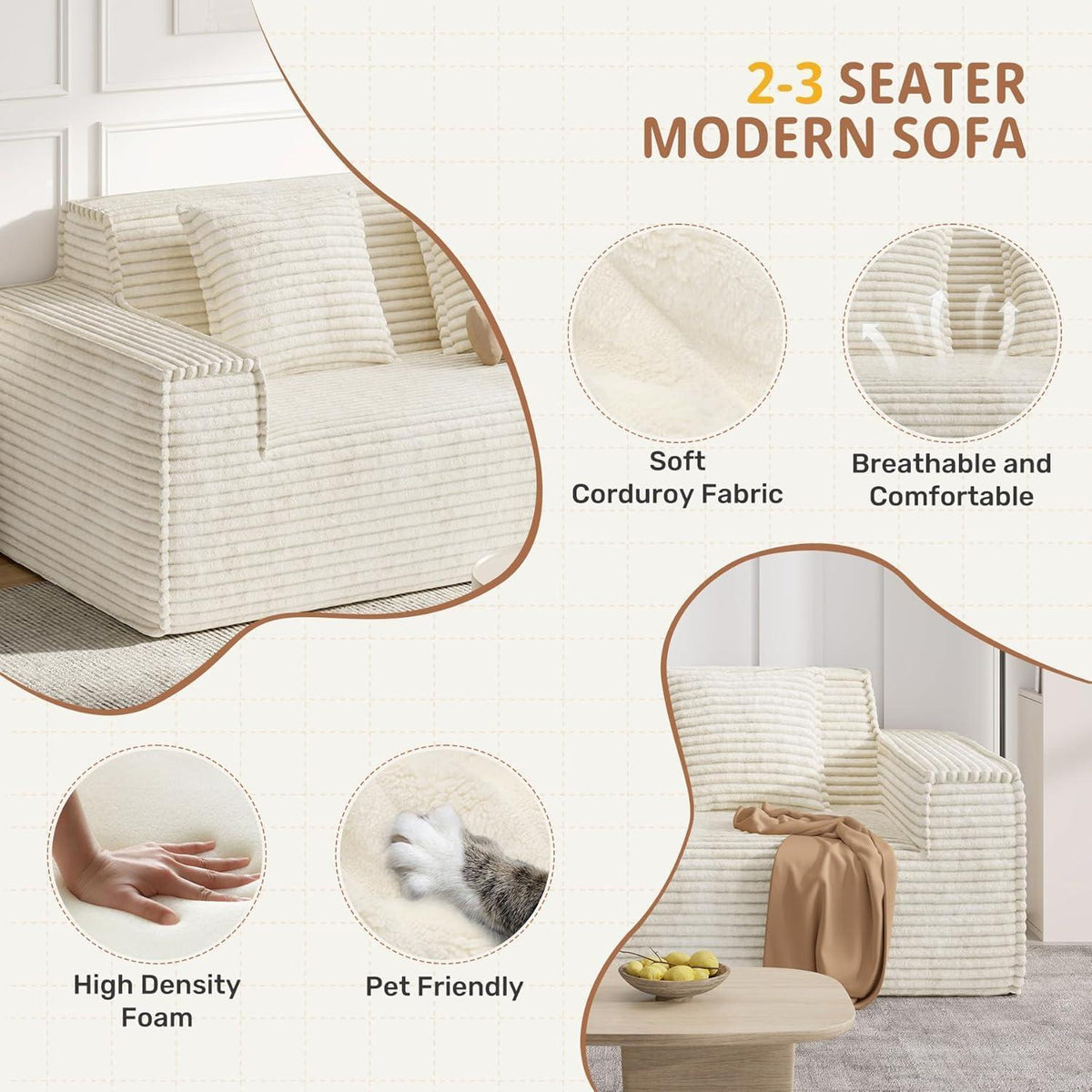 Boneless Cord Sofa mit Schlaffunktion – Modernes Wolkensofa Beige