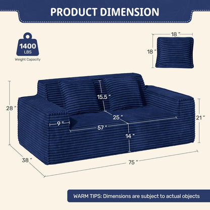 Boneless Cord Sofa mit Schlaffunktion – Modernes Wolkensofa Blau