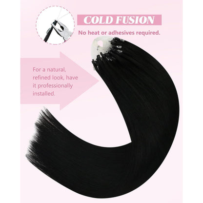 Echthaar Microring Extensions Schwarz 55 cm – Remy Gerade
