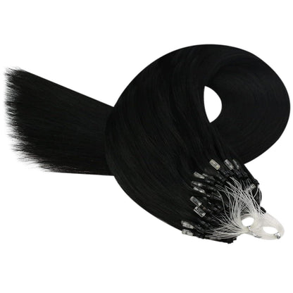 Echthaar Microring Extensions Schwarz 55 cm – Remy Gerade