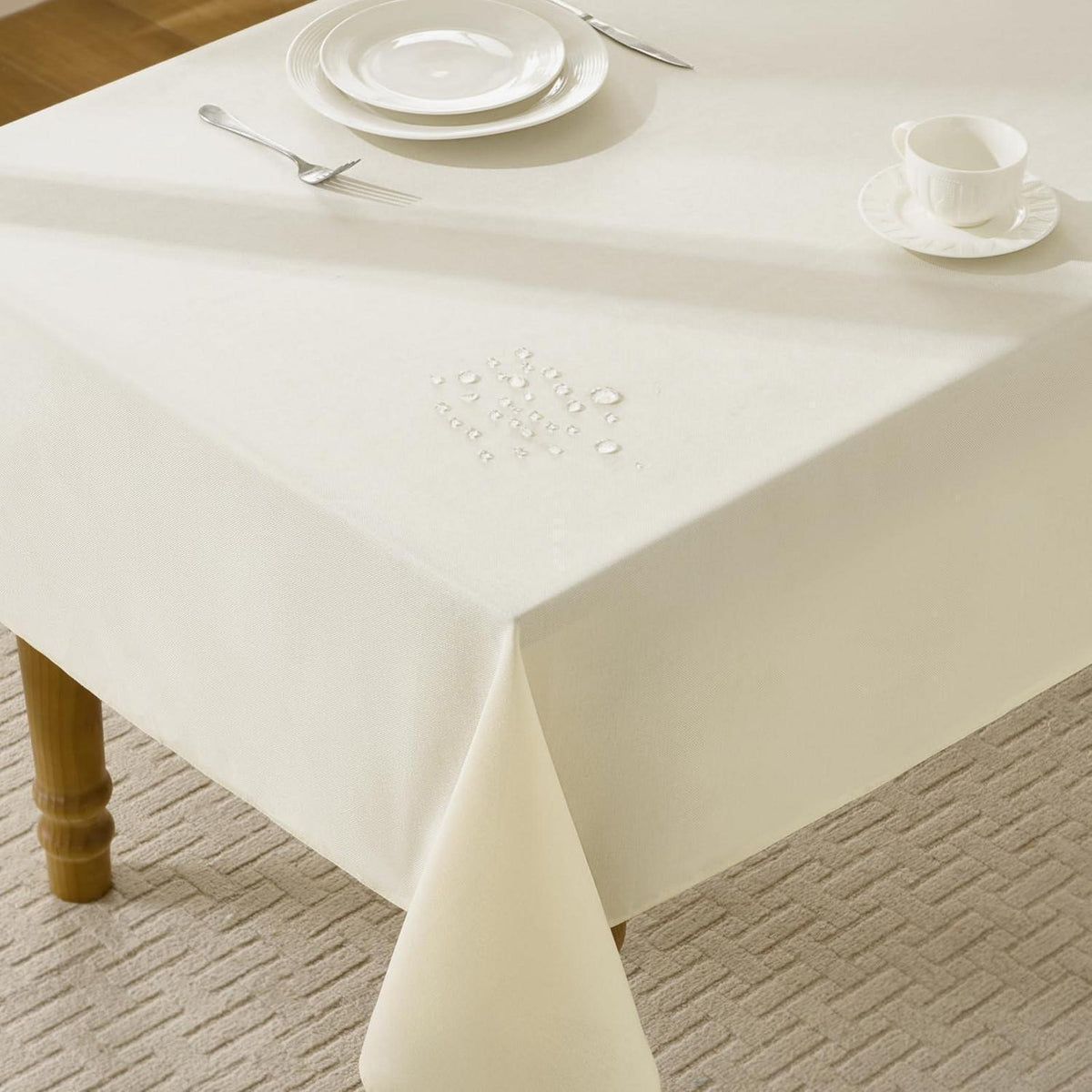 Abwaschbare Tischdecke 350x150 cm – Beige Leinenoptik