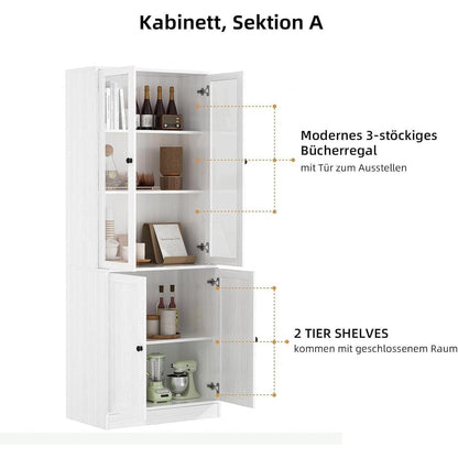 5-stöckiges Bücherregal mit Glastüren – Weiß (2er-Set)