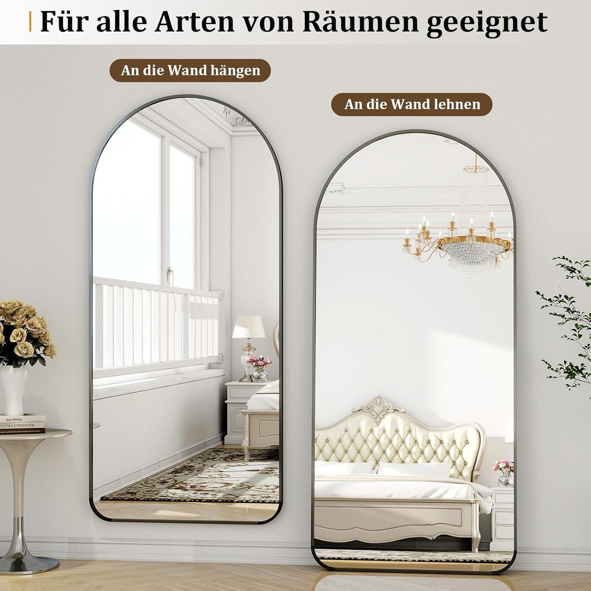 Großer Standspiegel mit Runden Ecken – Schwarz, 171x76 cm