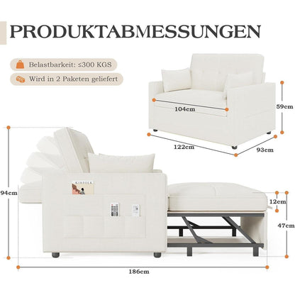 Schlafsofa 186x122cm – Verstellbare Schlafcouch mit Kissen & Tasche