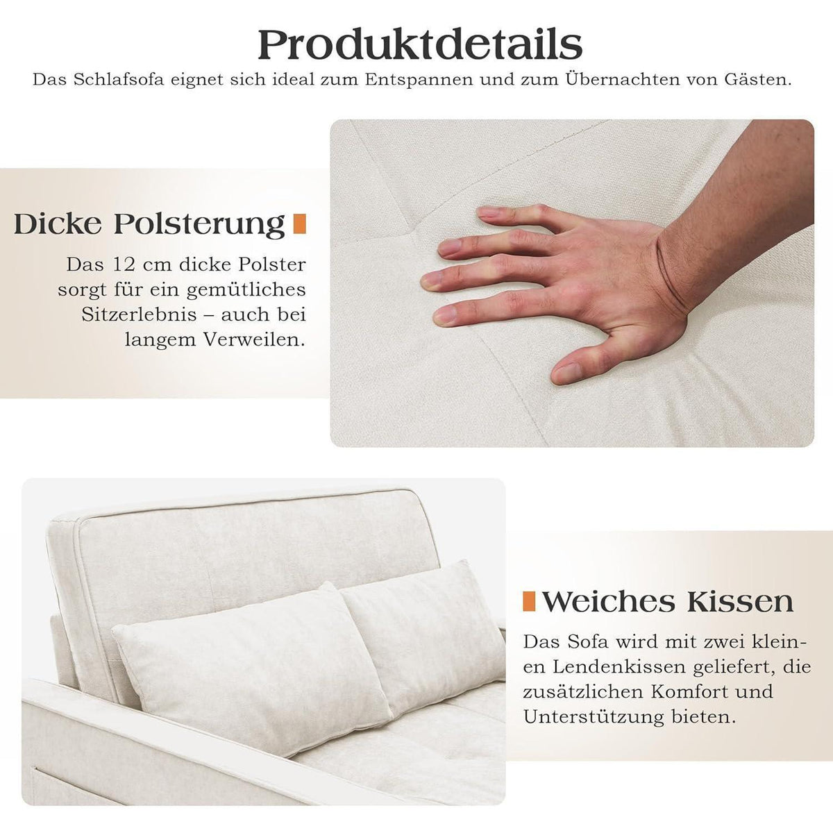 Schlafsofa 186x122cm – Verstellbare Schlafcouch mit Kissen & Tasche