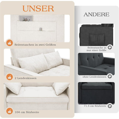 Schlafsofa 186x122cm – Verstellbare Schlafcouch mit Kissen & Tasche