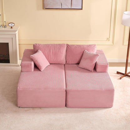 194 cm Modulsofa mit Recamiere & Schlafsofa – Rosa Rosa