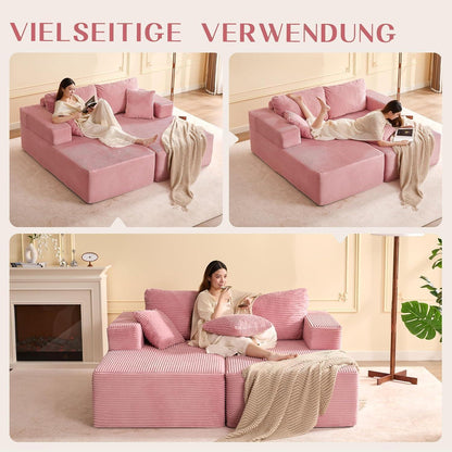 194 cm Modulsofa mit Recamiere & Schlafsofa – Rosa Rosa