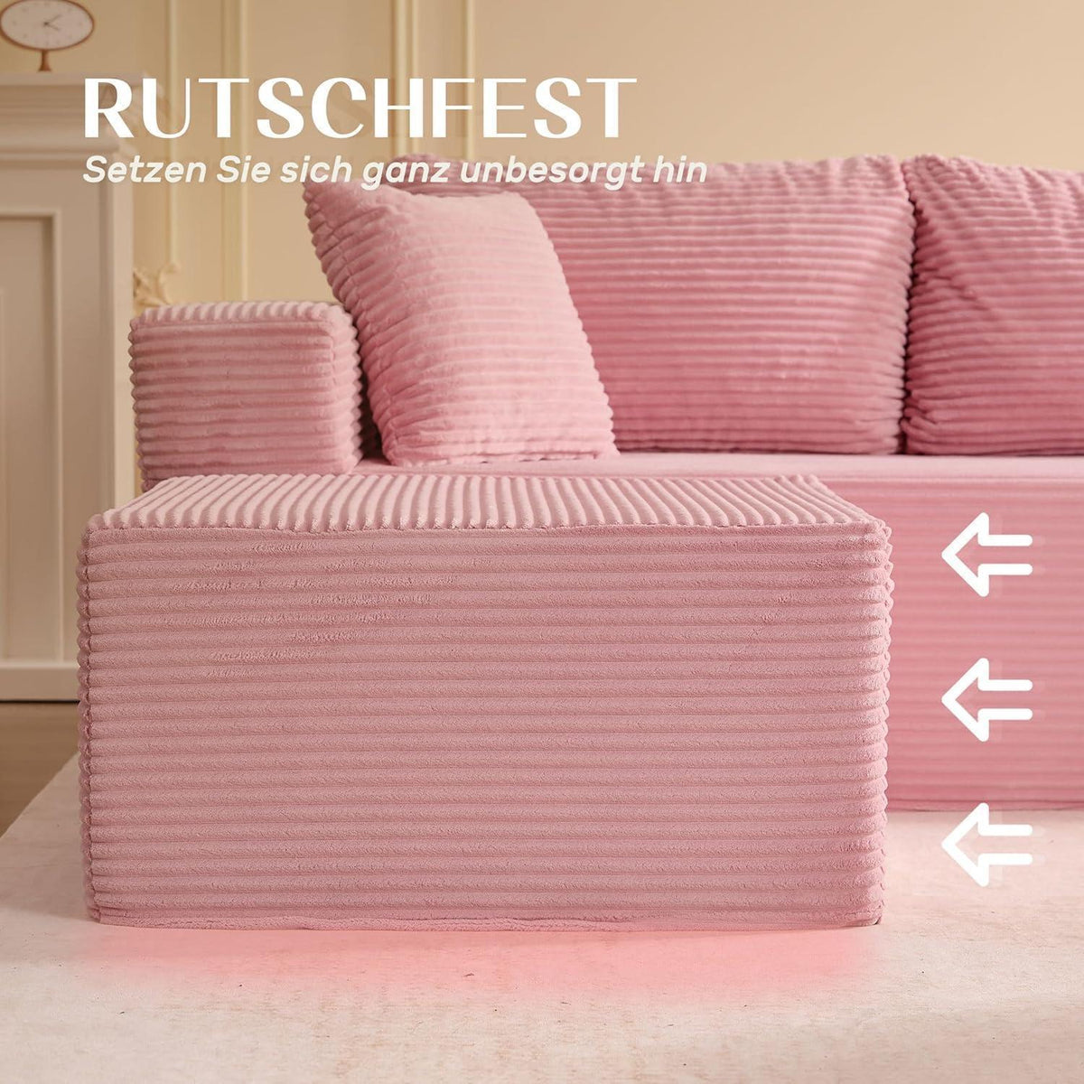 194 cm Modulsofa mit Recamiere & Schlafsofa – Rosa Rosa