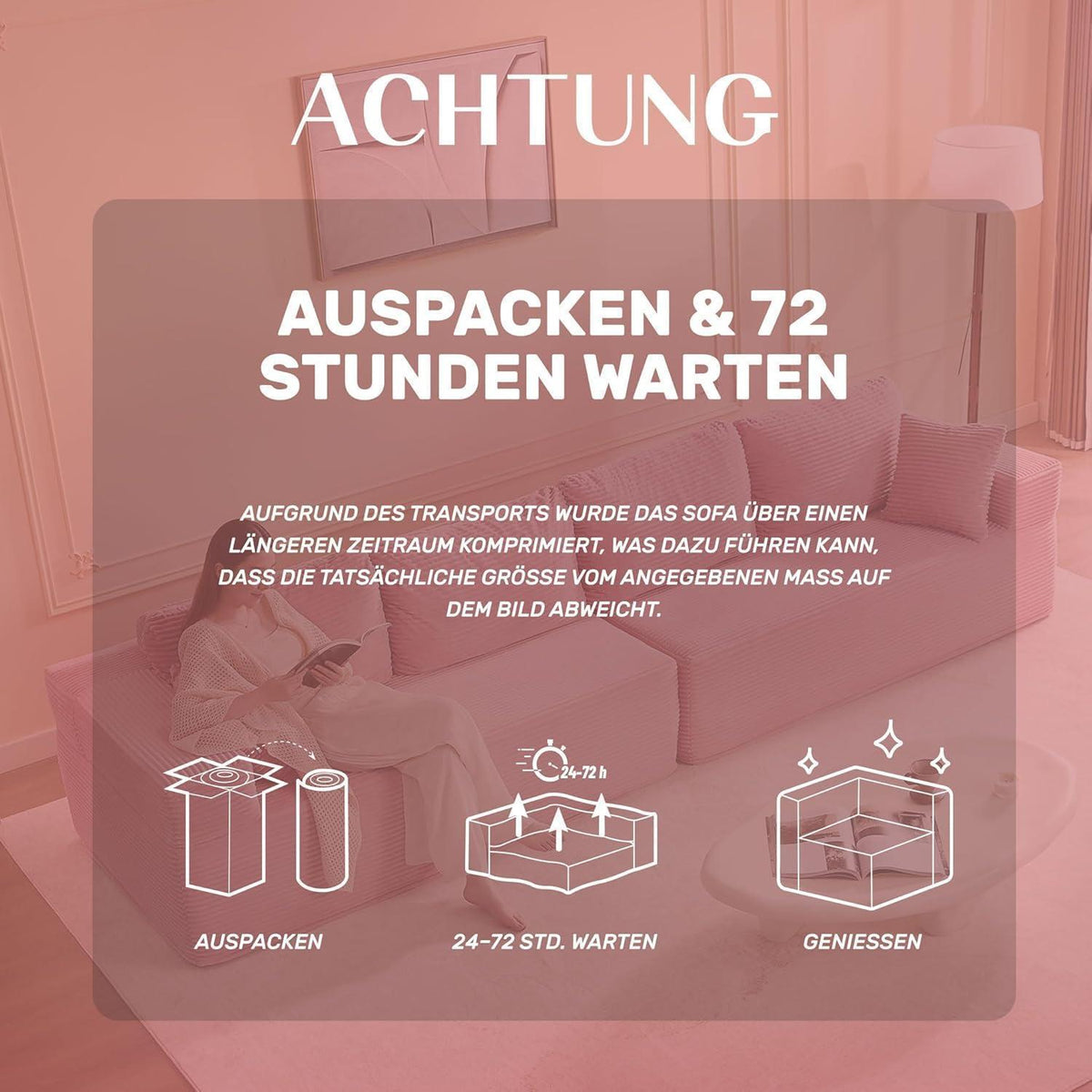 194 cm Modulsofa mit Recamiere & Schlafsofa – Rosa Rosa
