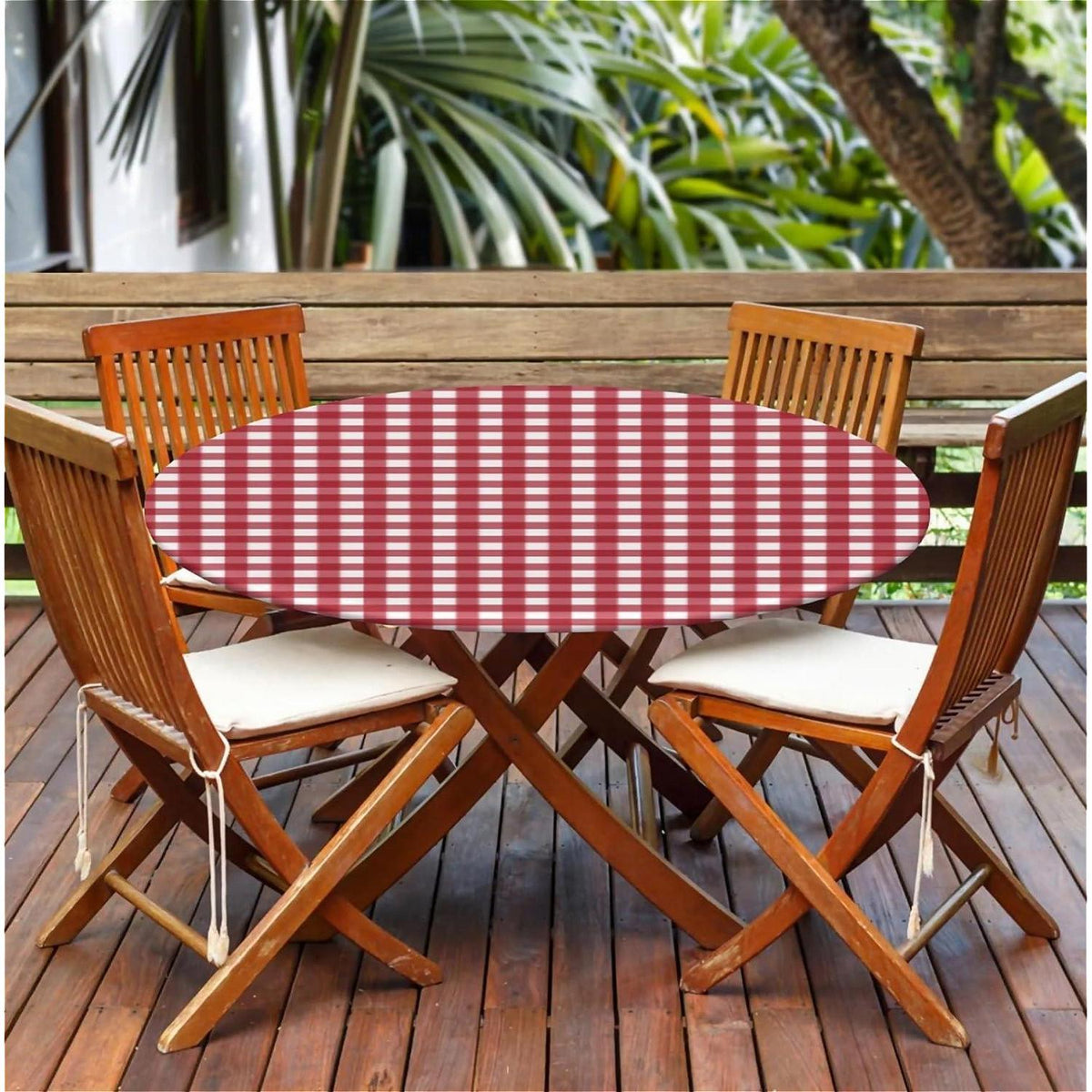Runde Outdoor Tischdecke wasserdicht Rot Kariert 110 cm