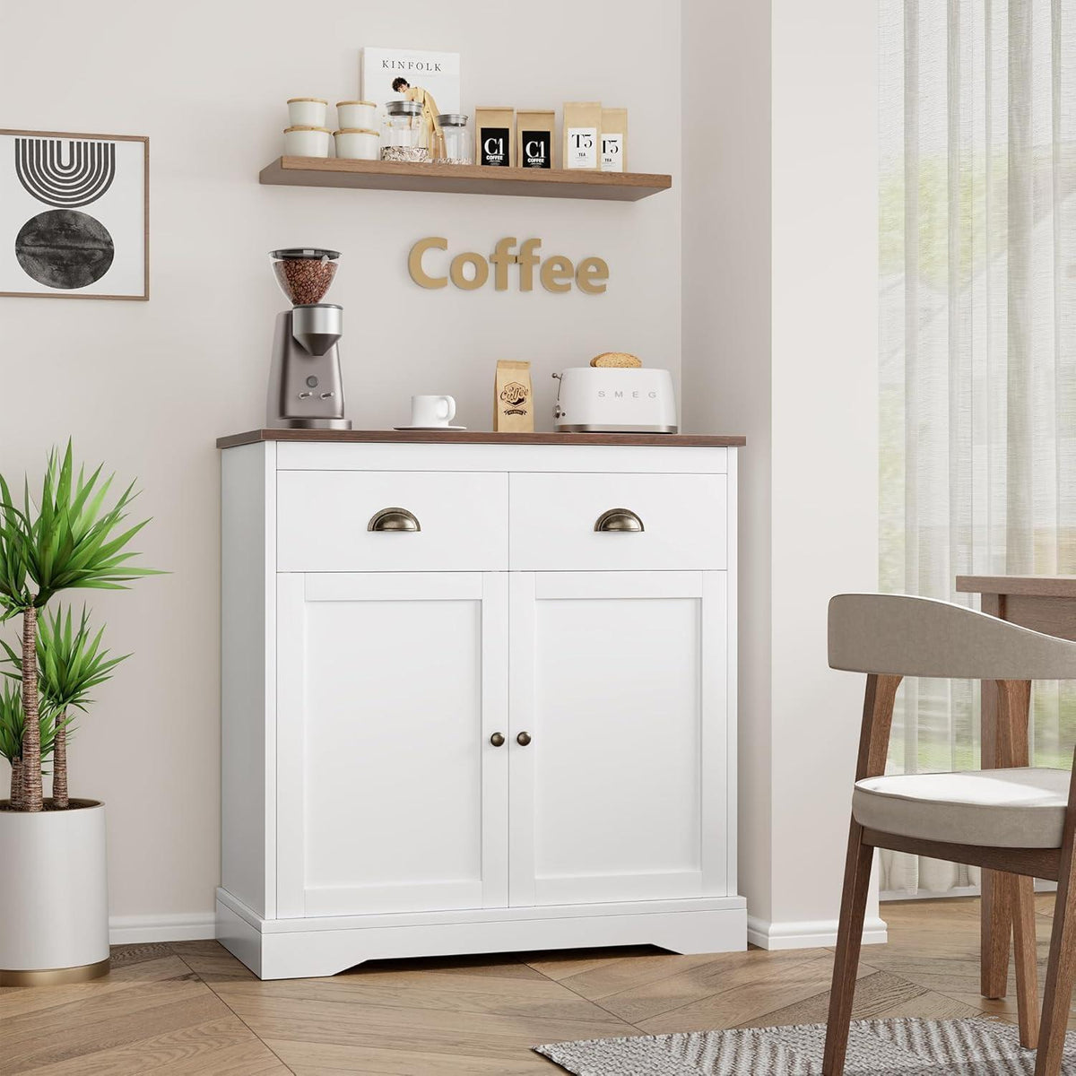 Sideboard Kommode mit 2 Türen & 2 Schubladen – 80x40x90cm