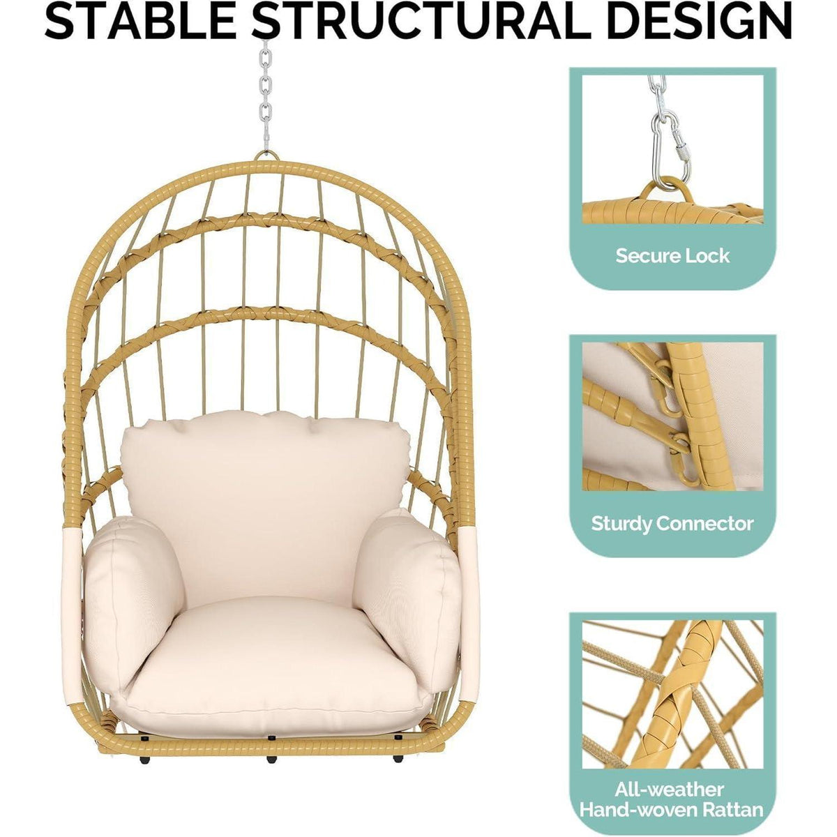 Rattan Hängesessel mit Kissen – Klappbar für Terrasse & Garten