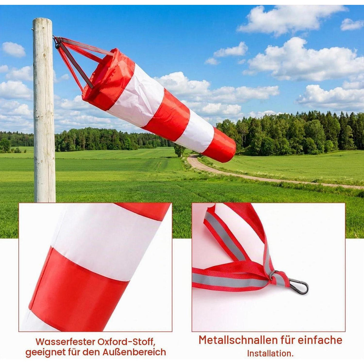 Windsack 0,8m Rot-Weiß – Wetterfester Windrichtungsanzeiger für Garten