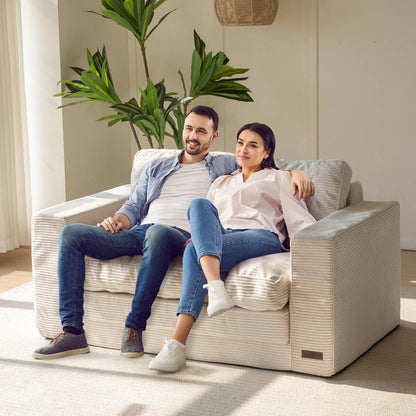 Cremefarbenes Cord Schlafsofa 140cm – 2-Sitzer mit Liegefläche