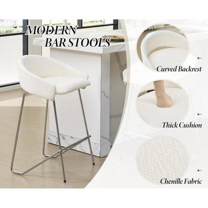 Moderner Barhocker 4er Set mit Chenille-Polsterung, Weiß