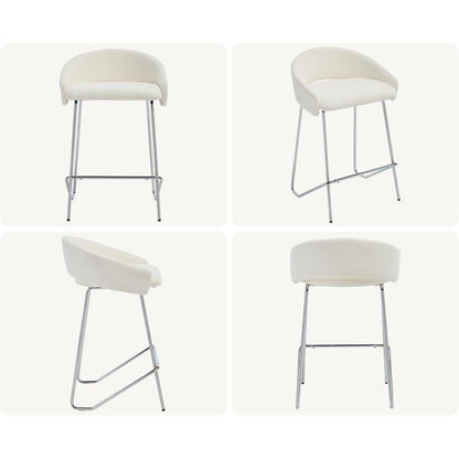 Moderner Barhocker 4er Set mit Chenille-Polsterung, Weiß