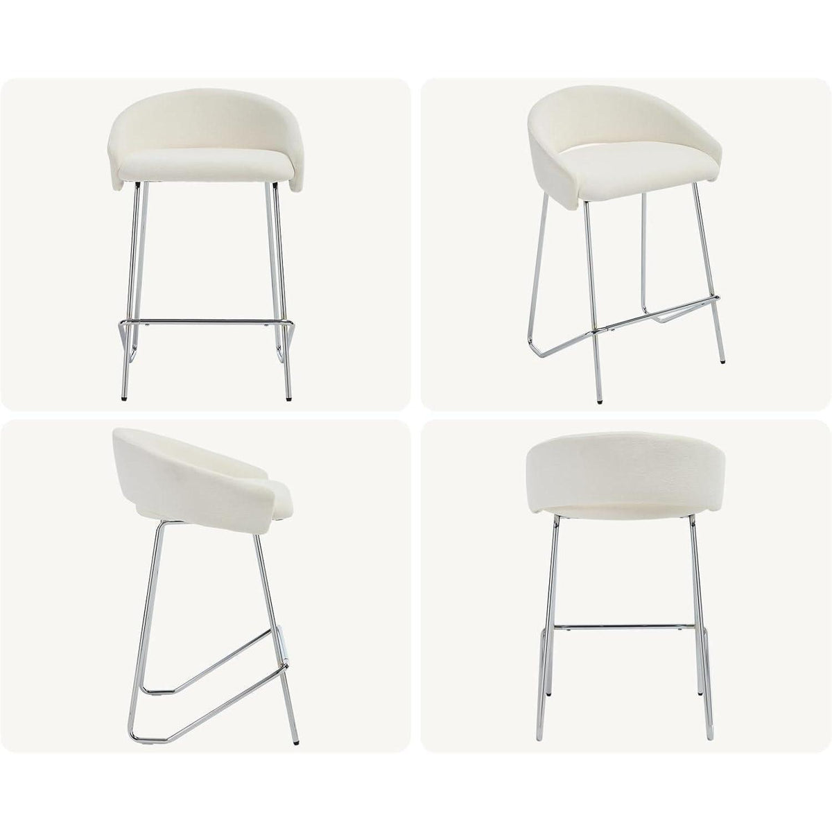 Moderner Barhocker 2er Set mit Chenille-Polsterung, Weiß