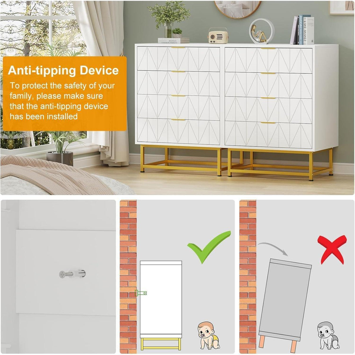 Weißes Sideboard mit 4 Schubladen, 60x40x80cm