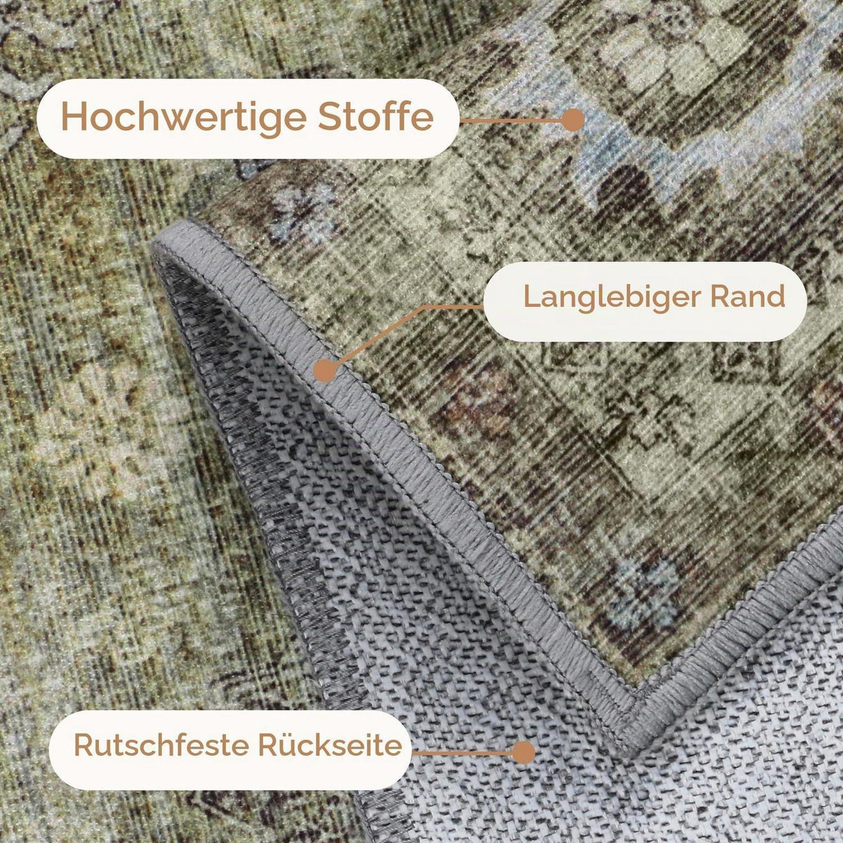 Vintage Teppich 240x300 cm – Waschbar, Braun & Kupferfarben