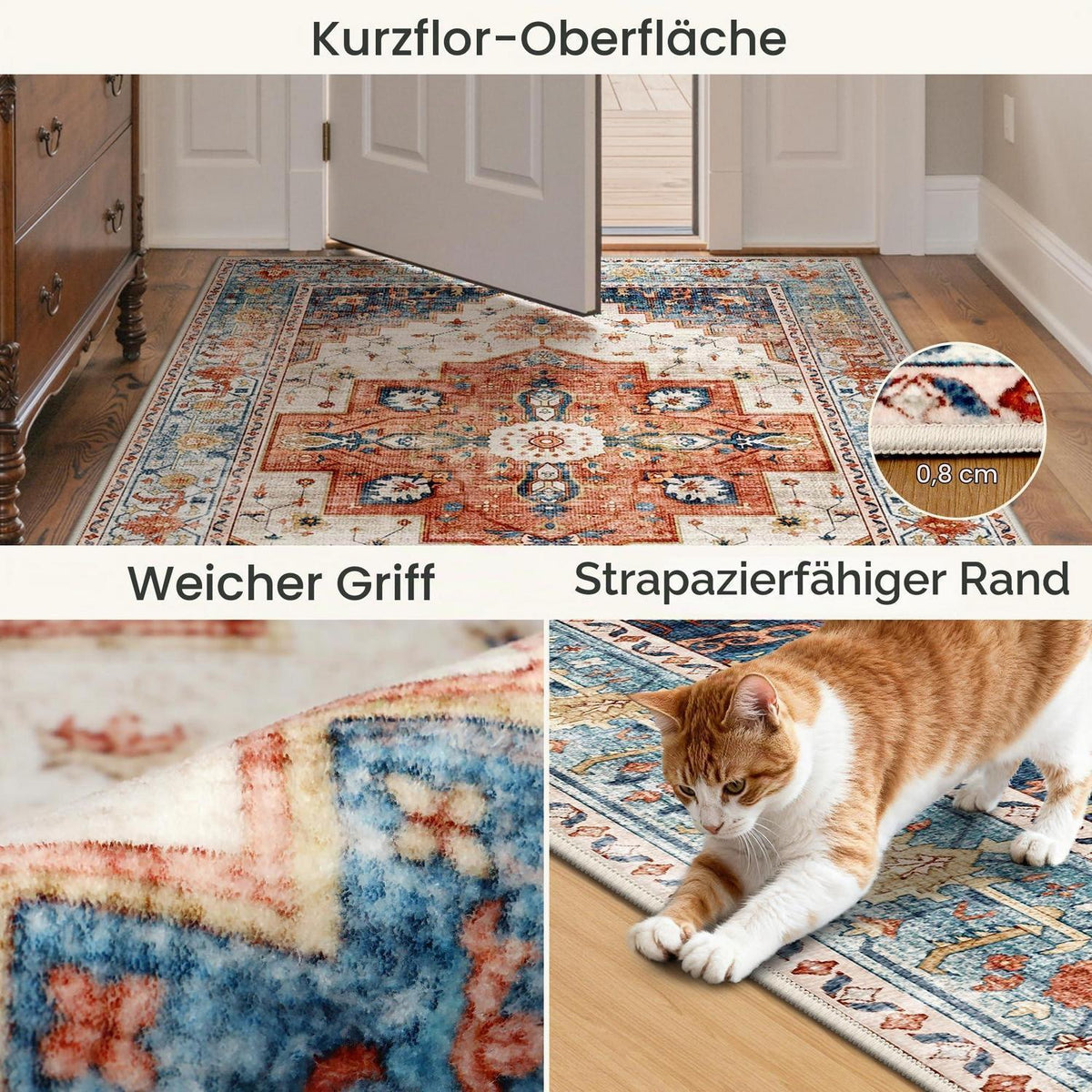 Vintage Teppich 160x230cm – Waschbar & Rutschfest für Wohnzimmer