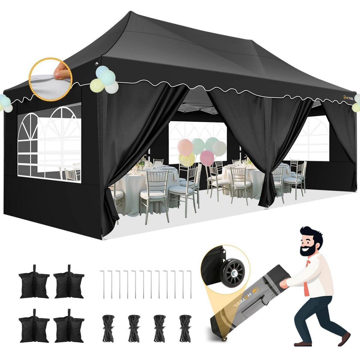 3x6m Pop Up Pavillon mit Seitenwänden – Wasserdicht & Stabil