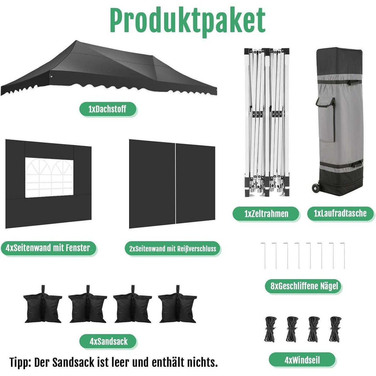 3x6m Pop Up Pavillon mit Seitenwänden – Wasserdicht & Stabil