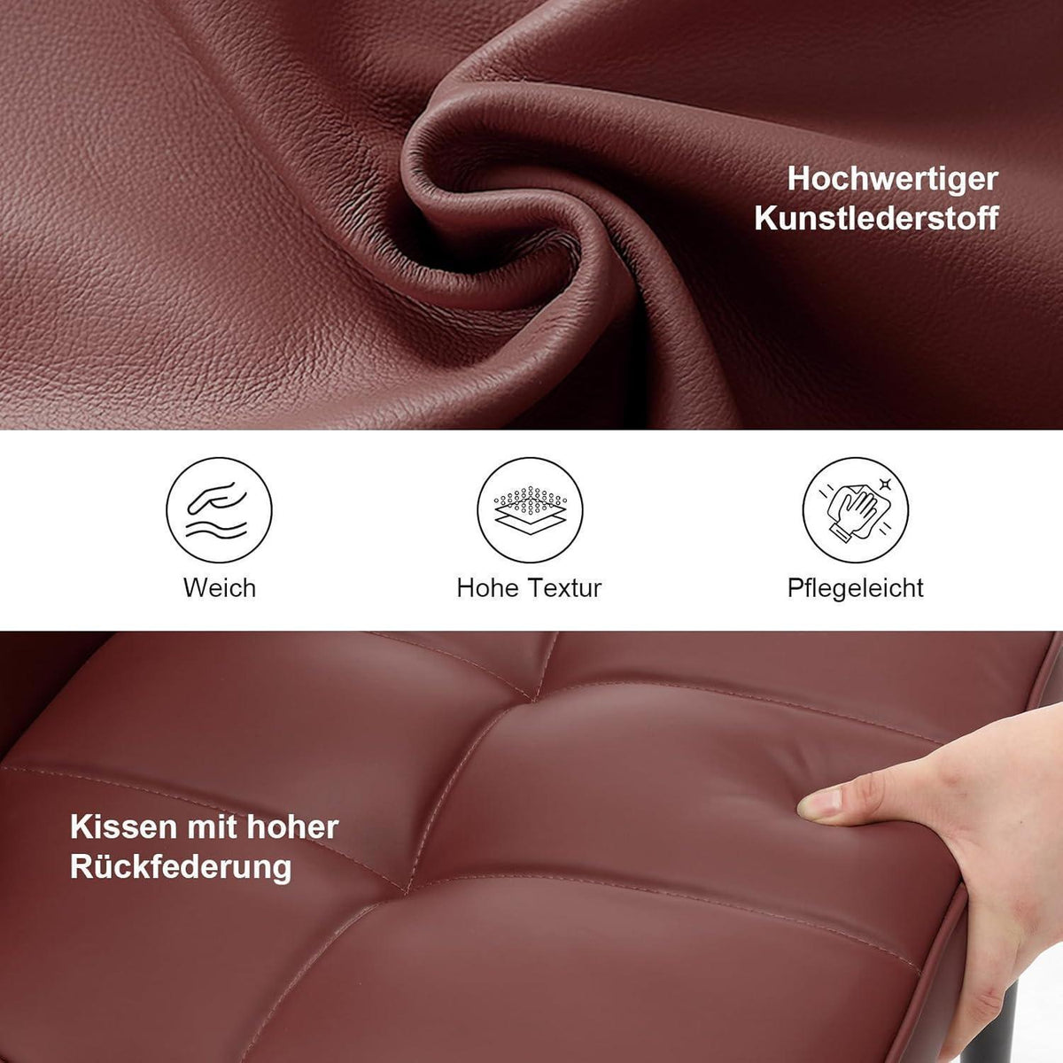 Esszimmerstühle Set 6er –, Burgunderrot, 200KG in Lederoptik