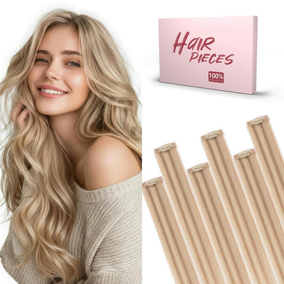 Echthaar Clip-in Extensions – Weissbraun/Hellblond #12p613, 35cm