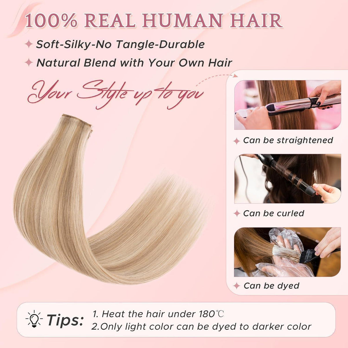 Echthaar Clip-in Extensions – Weissbraun/Hellblond #12p613, 35cm