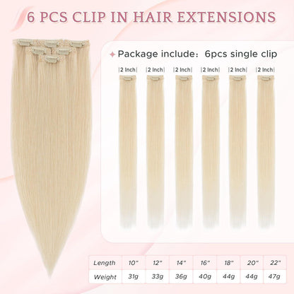 Clip in Haarverlängerung Echthaar Platinumblond #60R 25cm