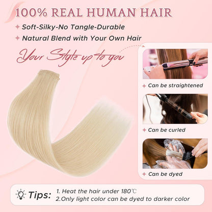 Clip in Haarverlängerung Echthaar Platinumblond #60R 25cm