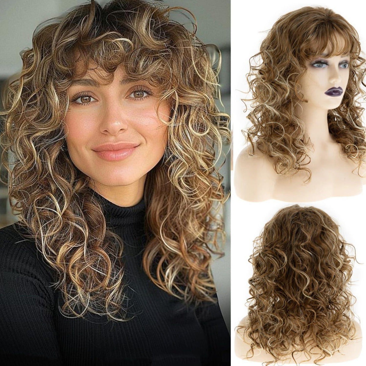 Lange blonde braune Wellenperücke Damen Schulterlang